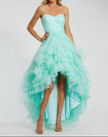 Mac Duggal Strapless Tiered Tulle High Low Gown Aqua Size 10 $598