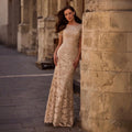La Femme 29161 Lace Evening Dress Champagne Size 10