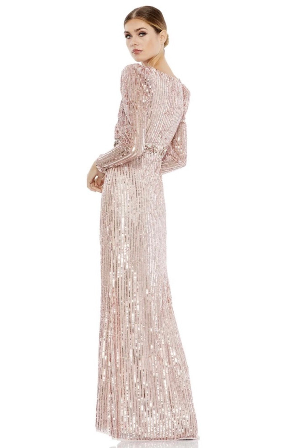 MAC DUGGAL SEQUIN
PUFF SLEEVE SURPLICE GOWN DRESS
In Rose Pink Sz 4 $598 style 93549
