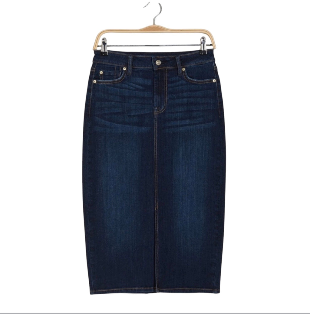 7 For All Mankind Easy Pencil Denim Skirt Dark Indigo Sz 31