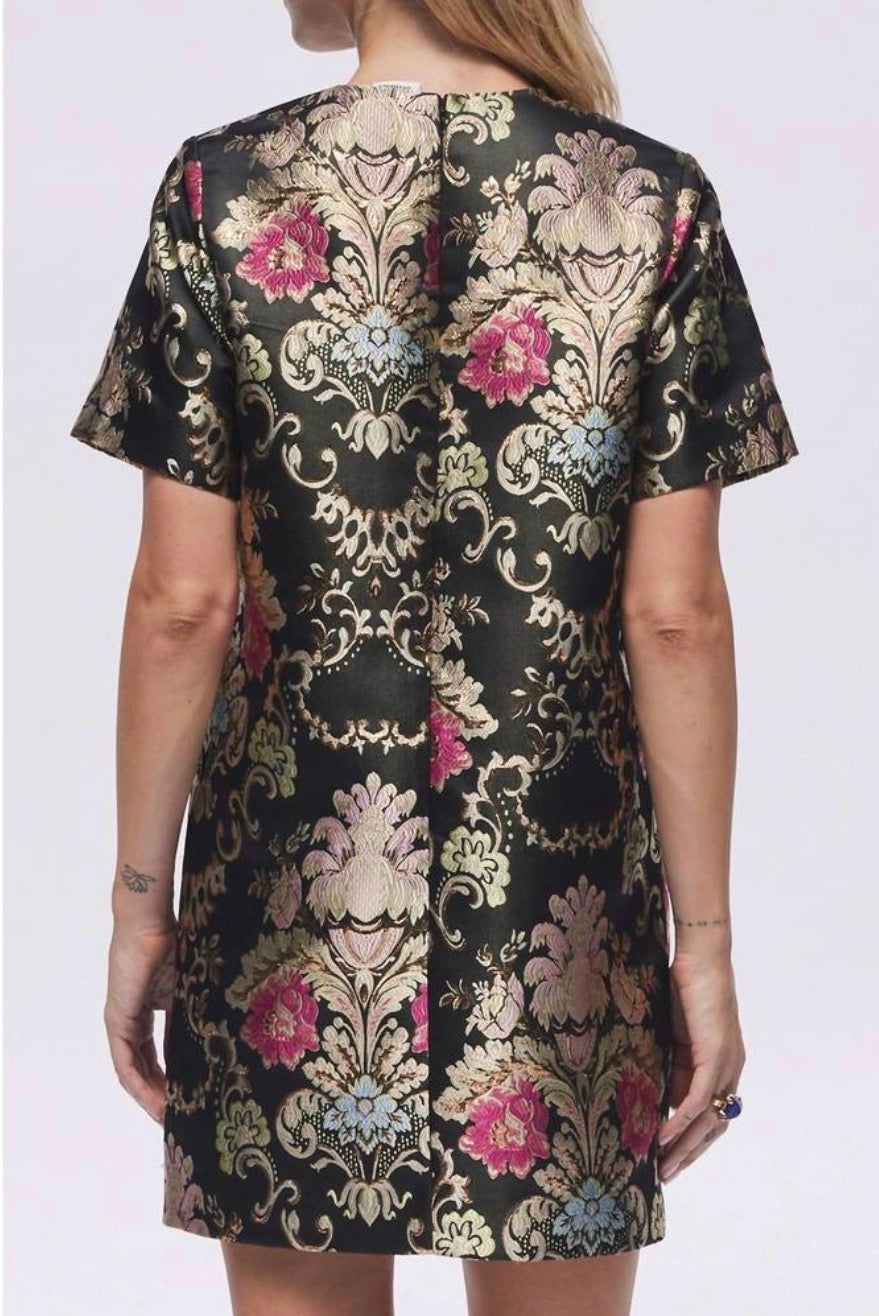 Hermoza Joyce Floral Jacquard Embroidered Short Sleeve Shift Mini Dress $288 small