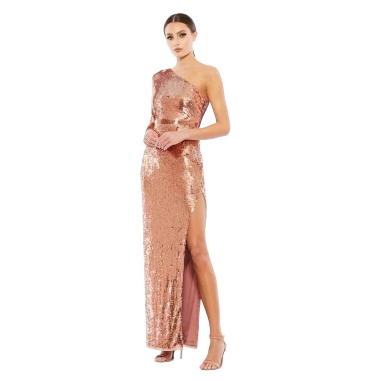 Mac Duggal Sequin One Sleeve
Column Gown Copper 10788 sz 4
