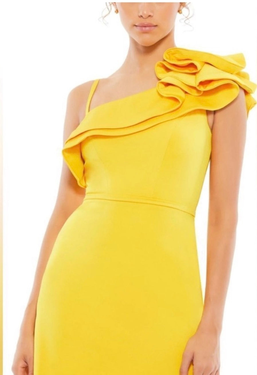 leena For Mac Duggal #55286 Ruffle One-Shoulder Mini Dress Lemon Sz 2 $278