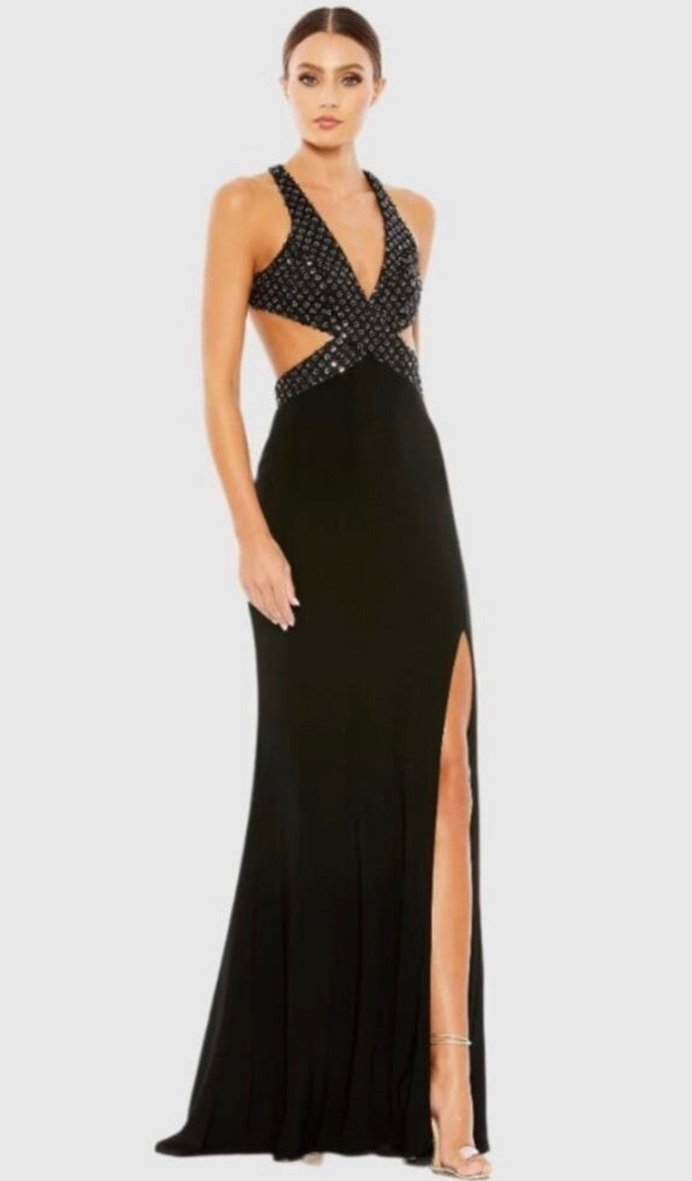 MAC DUGGAL 68166 Floral Sequined Criss Cross Bodice Gown  $398