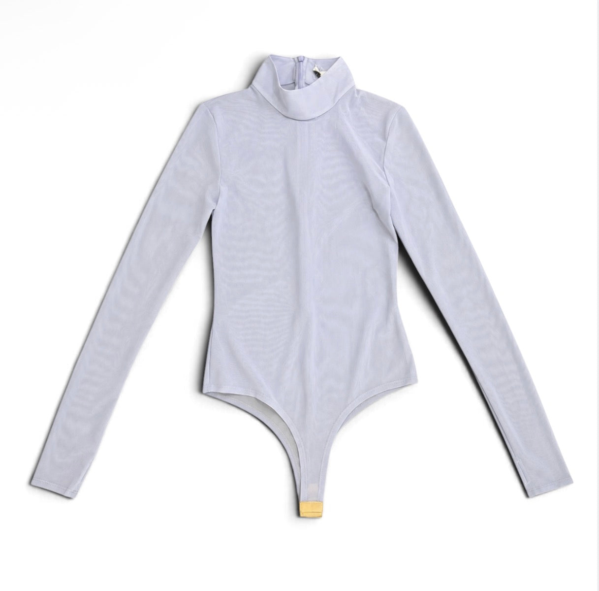 Mariandrée Gaitán Caroline Sheer Mesh Mock Neck Bodysuit Periwinkle XS