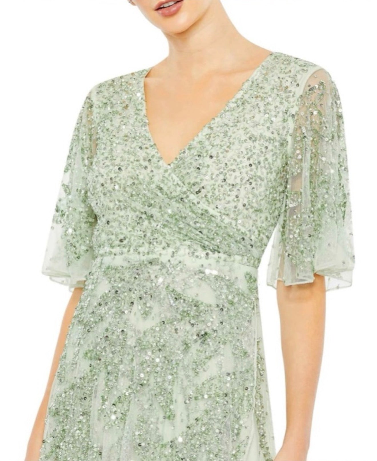 Mac Duggal Sage Green Sequined Butterfly Sleeve High Low Gown
Size 12 93681 $498