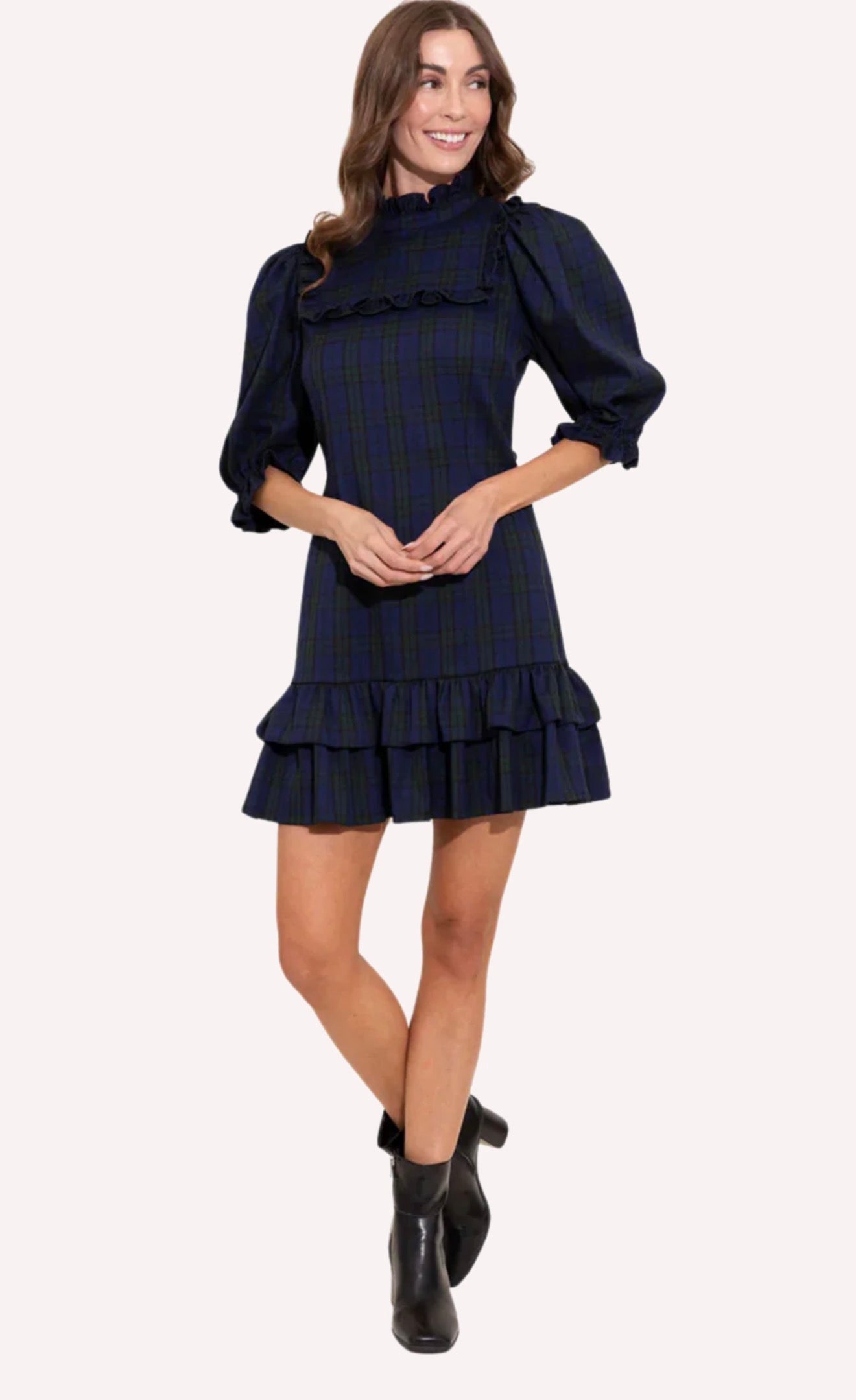 Alden Adair Murphy Tartan Plaid Puff Sleeve Dress Sz Small $326
