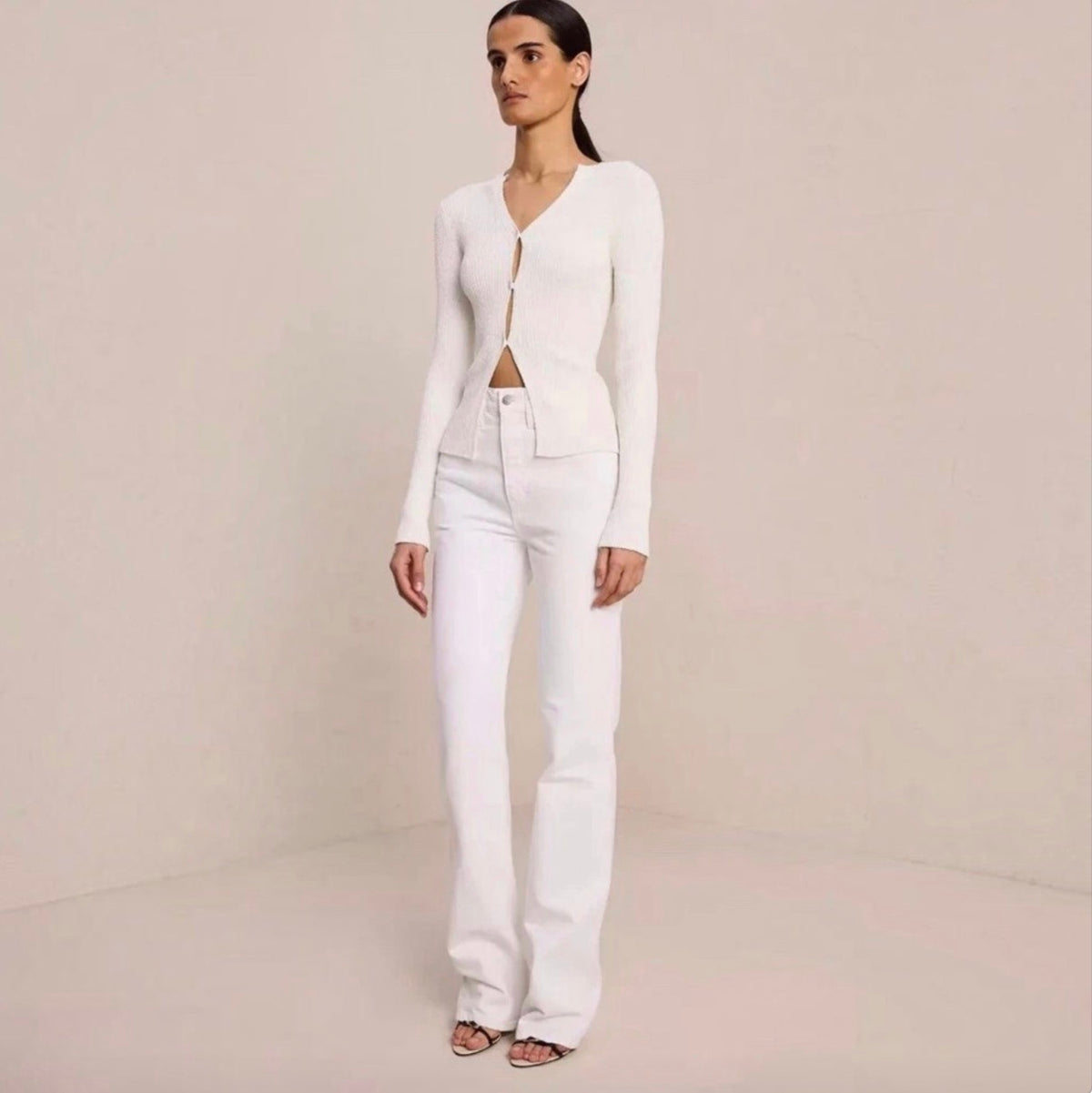 A.L.C. Miller Rib Knit Cardigan White Button Front V-Neck Sweater Small $395