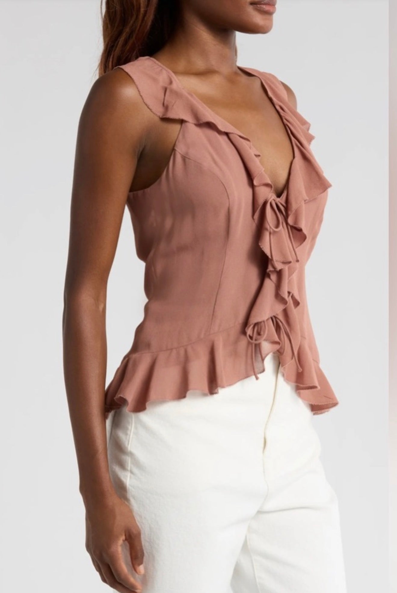 Reformation Paulette Ruffle Tie Front Tank Mink Sz 8