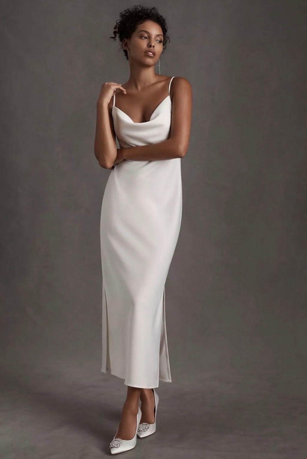 Sachin & Babi Cali Satin Cowl Neck Midi Dress Ivory Size 6 Slip Dress $168
