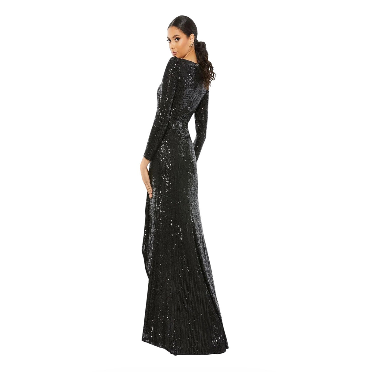 IEENA FOR MAC DUGGAL 26395 Black Sequin Long Sleeve Gown Size 4