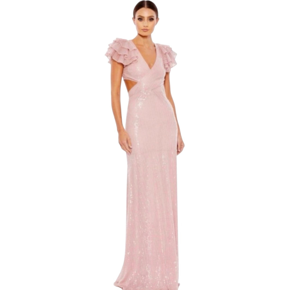 Mac Duggal 10829 Sequined Cut Out Lace Back Gown Rose Pink Sz 2