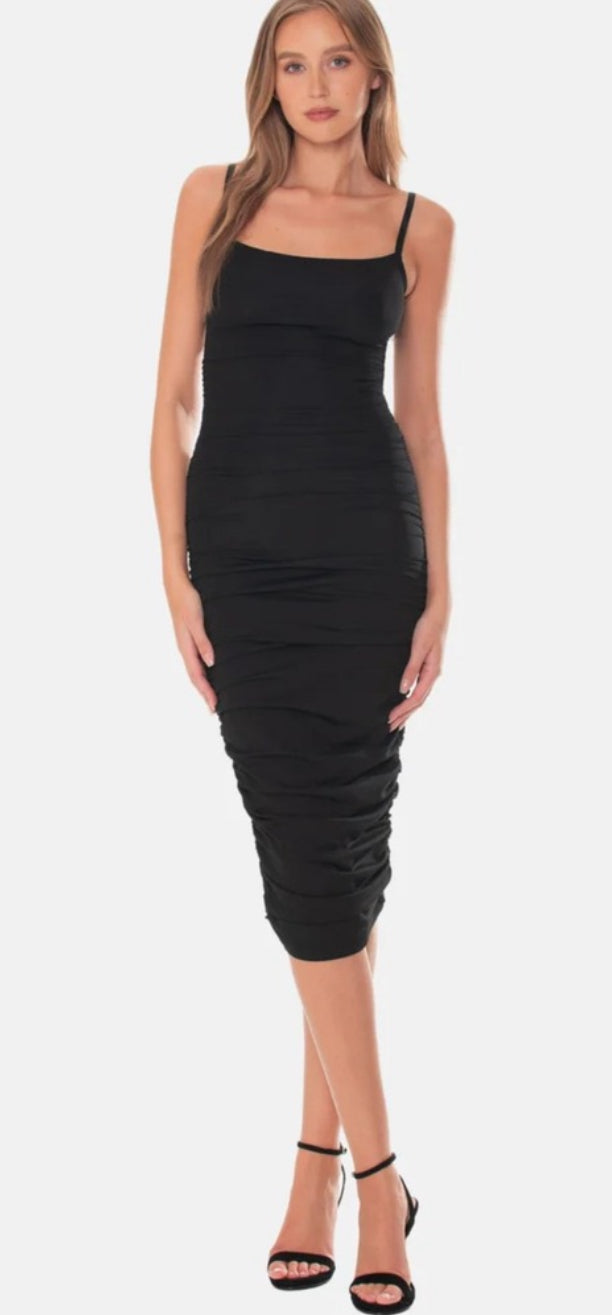 OW Collection EZRA Midi Dress in Black Caviar Sz XS $150