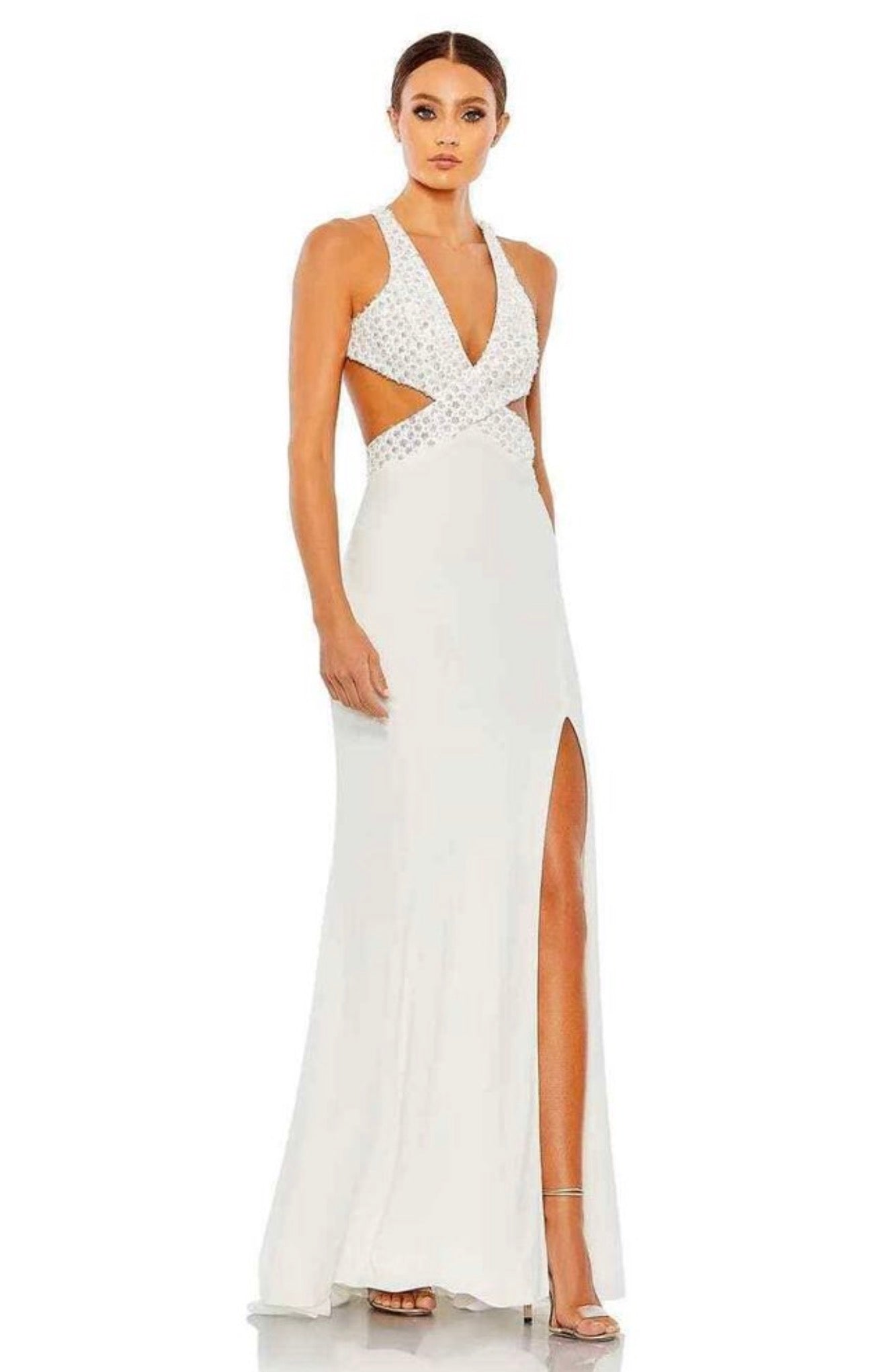 Mac Duggal 68166 Floral Sequin
Crisscross Bodice Formal Gown White
Size 6 $398