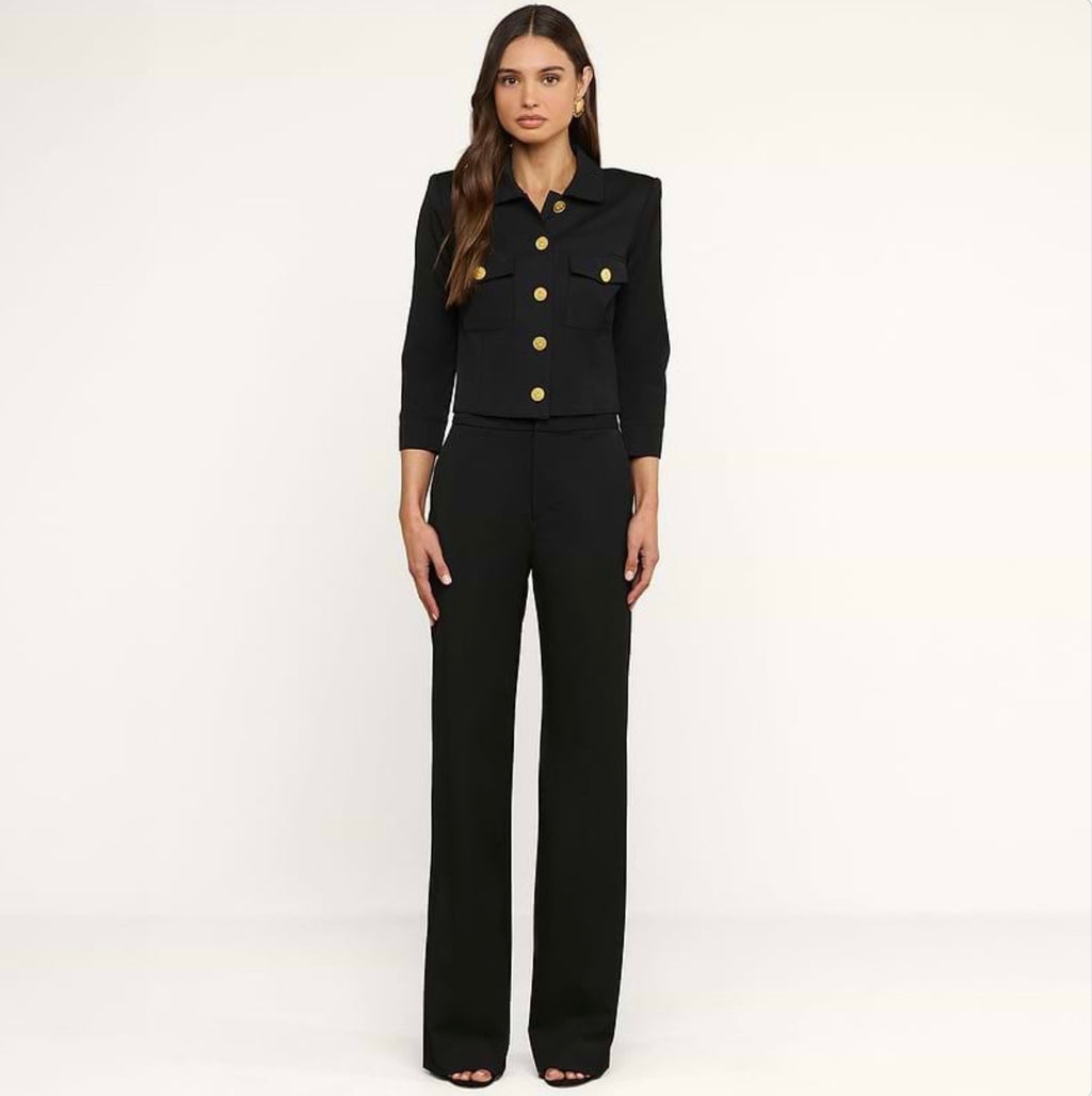 L’AGENCE Kumi Cropped Jacket Black Gold Coin Size 8