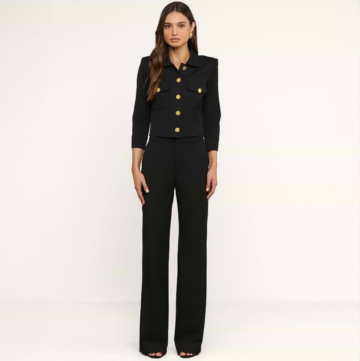 L’AGENCE Kumi Cropped Jacket Black Gold Coin Size 8