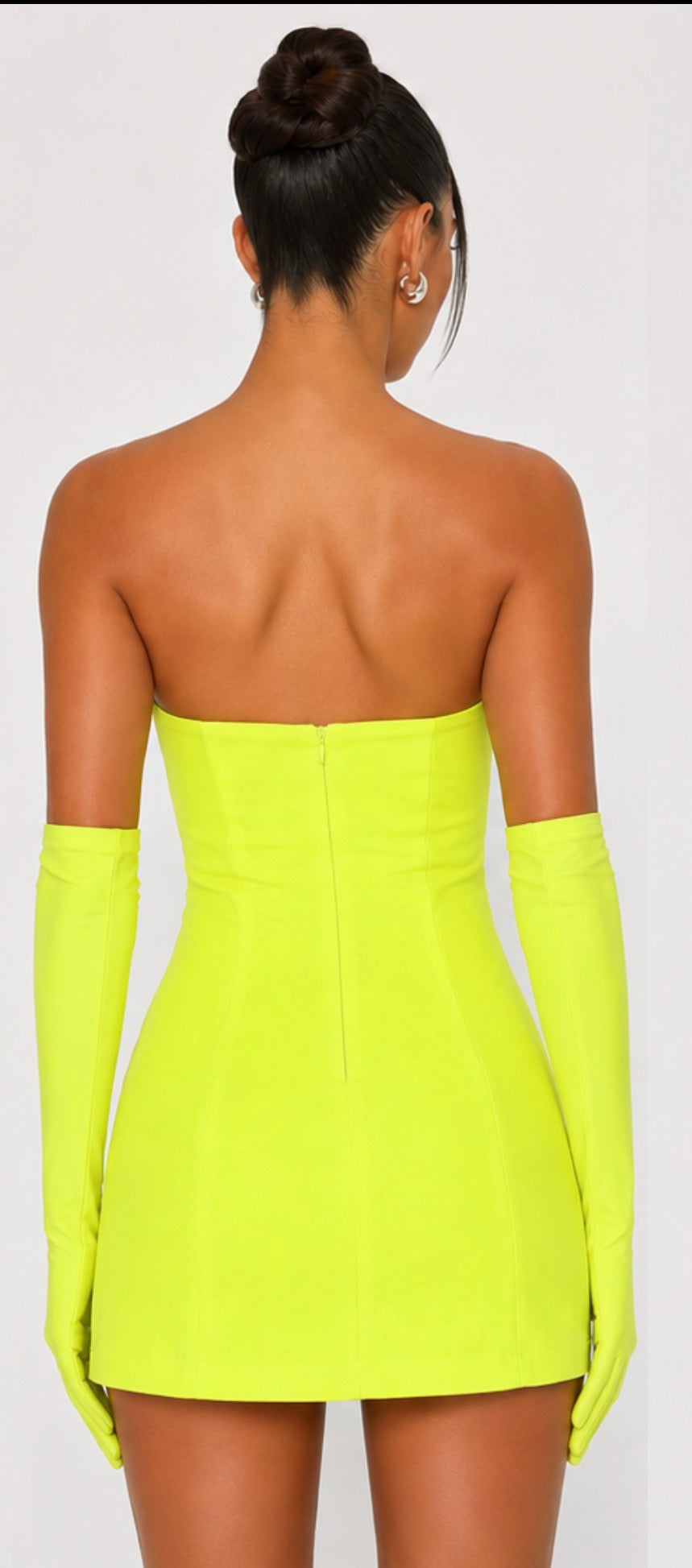 Miscreants London Cupid Mini Dress & Opera Gloves Neon Yellow Green US 2