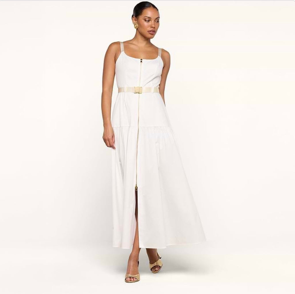 L’AGENCE Rima White Belted Zip Maxi Dress Size 00