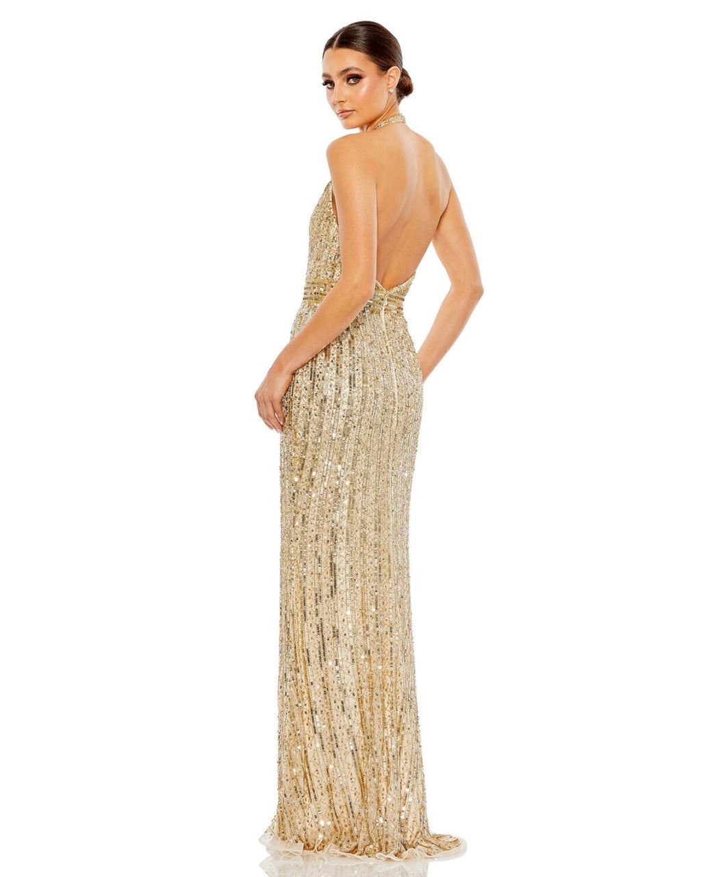 Mac Duggal 5759 Gold Sequin Halter Trumpet Gown Size 12 $498
