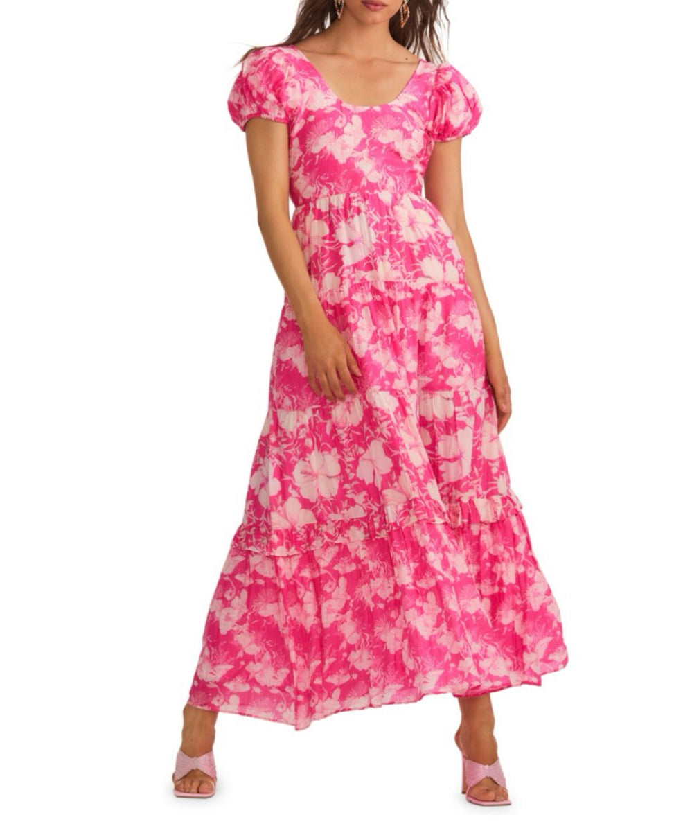 LOVESHACKFANCY
Karalie Cotton & Silk Hibiscus Maxi
Dress in Holiday Sun Fuschia Sz 2 $595