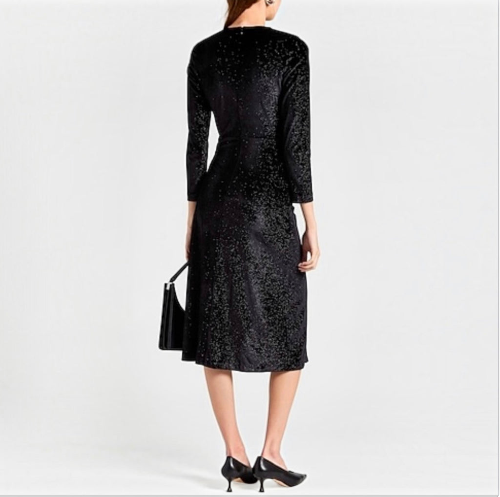 Sandro Crystal-Embellished Ruched Velvet Midi Dress Black Size 42 US 10