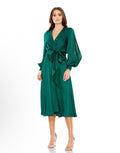 NWT Mac Duggal 49582 Collared Faux Wrap Bishop Sleeve Flowy Dress Emerald Sz 8 $