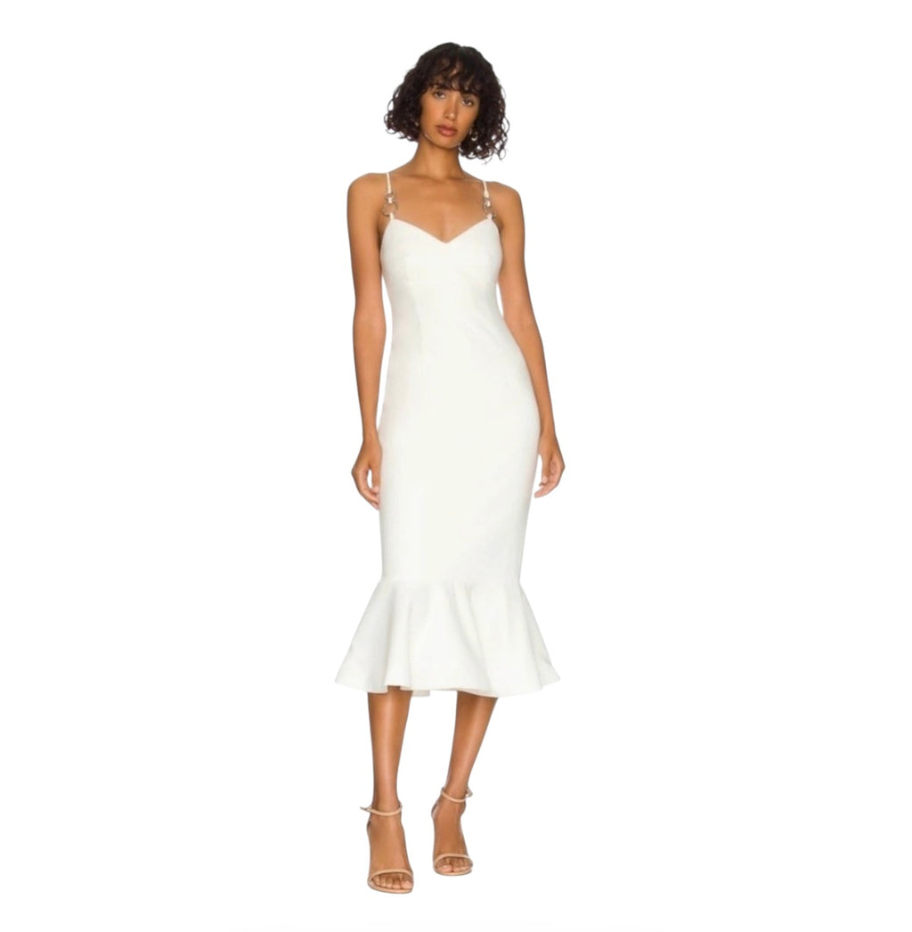 Likely Hirsch Midi Flute Dress in White Size 2