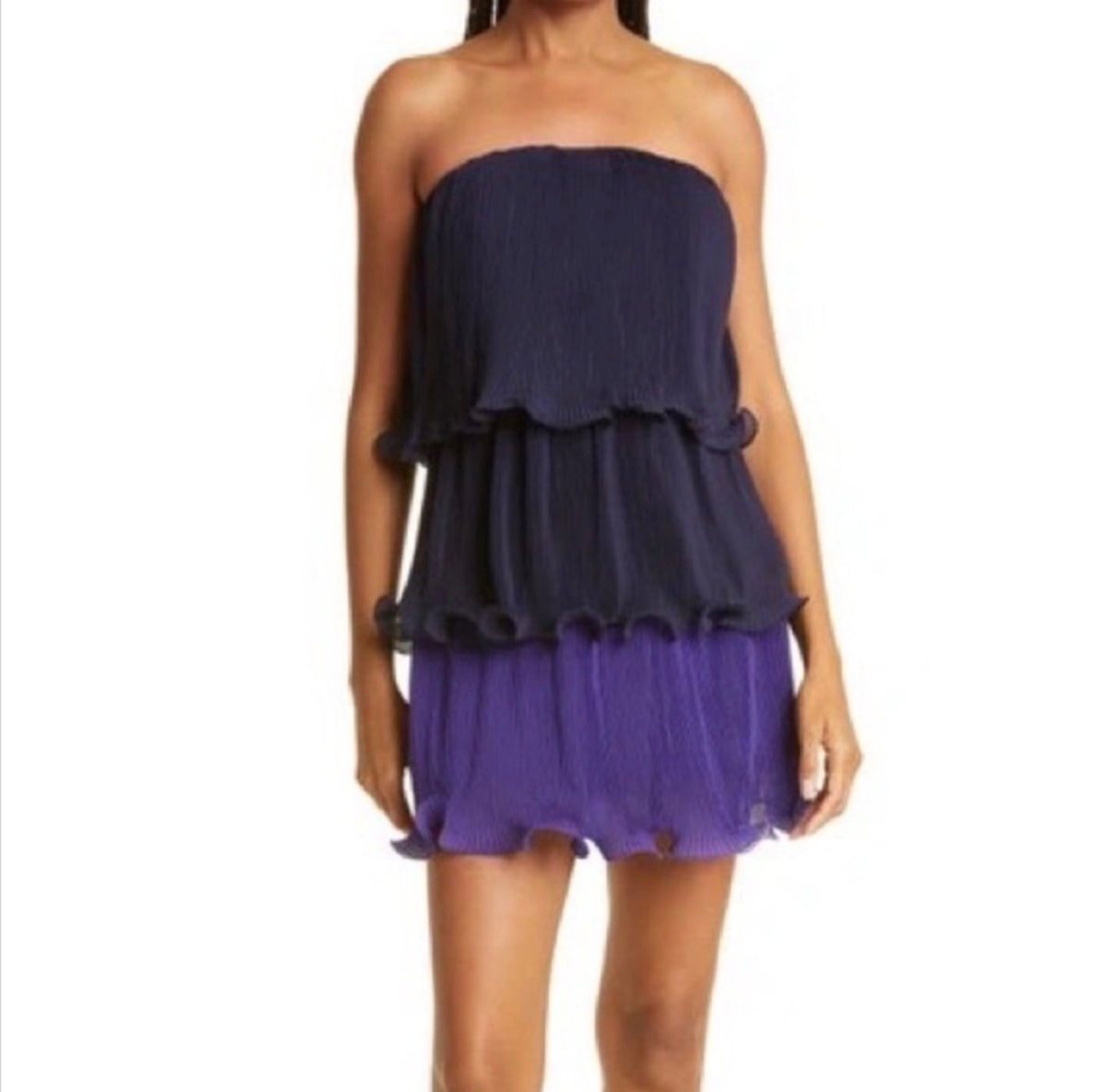 Milly Sylvie Pleated Chiffon Strapless Mini Dress Sz 10