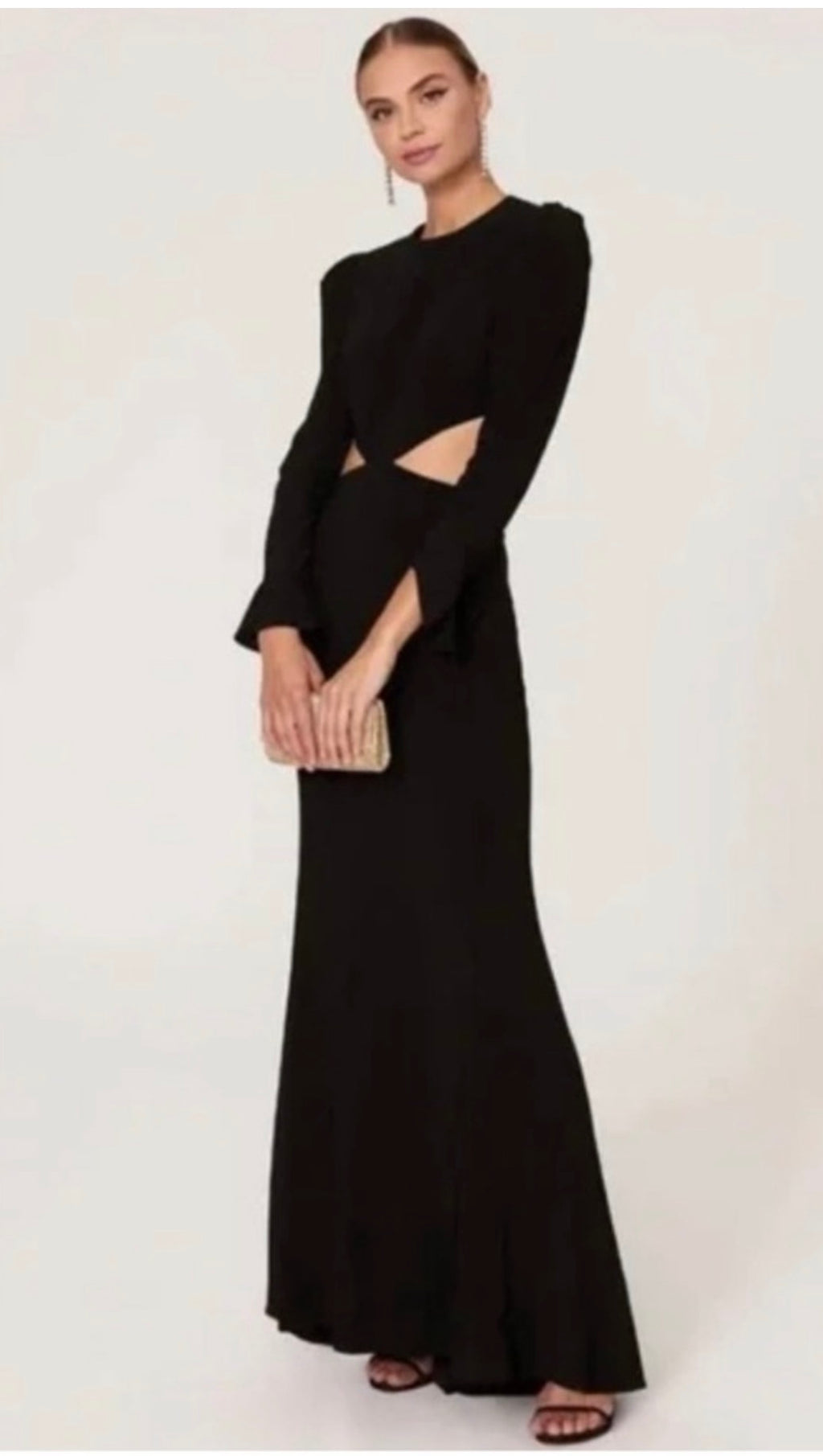 Ieena Mac Duggal 67944 Long Sleeve Puff Shoulder Cut Out Gown Sz 6 $398