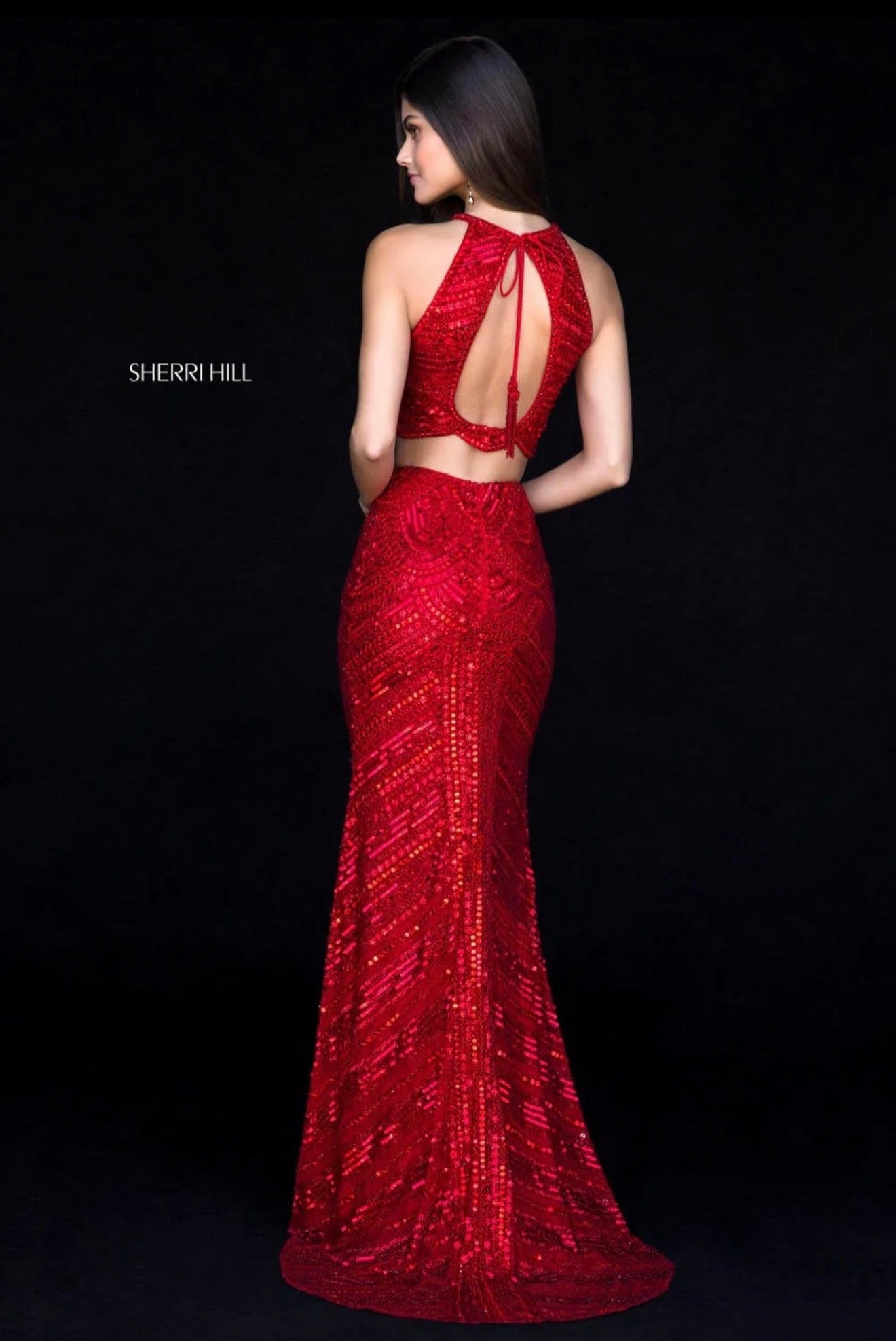 Sherri Hill 52063 Red Two Piece Sequin Gown NWT Size 6 $598