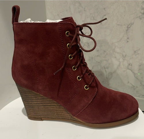 Diba Blake Suede Bootie Burgundy Lace Up Ankle Boot Wedges Sz 7 $110