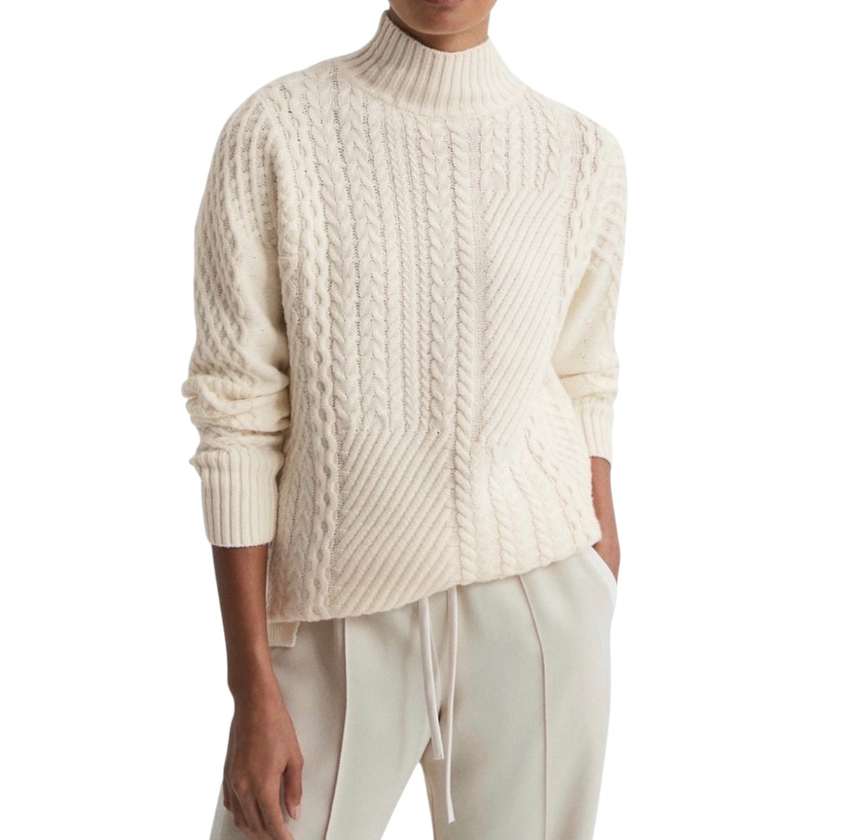 REISS Martha Roll Neck Cable Knit
Sweater in Cream Sz XS