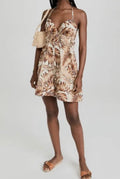 Autumn Adeigbo Karina Palm Print Halter Romper Size 2 Beige Tropical $495