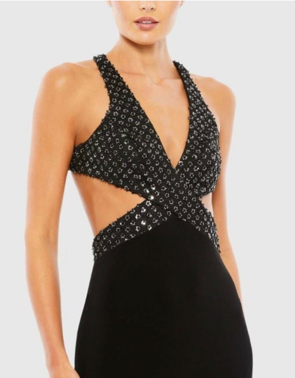 MAC DUGGAL 68166 Floral Sequined Criss Cross Bodice Gown  $398