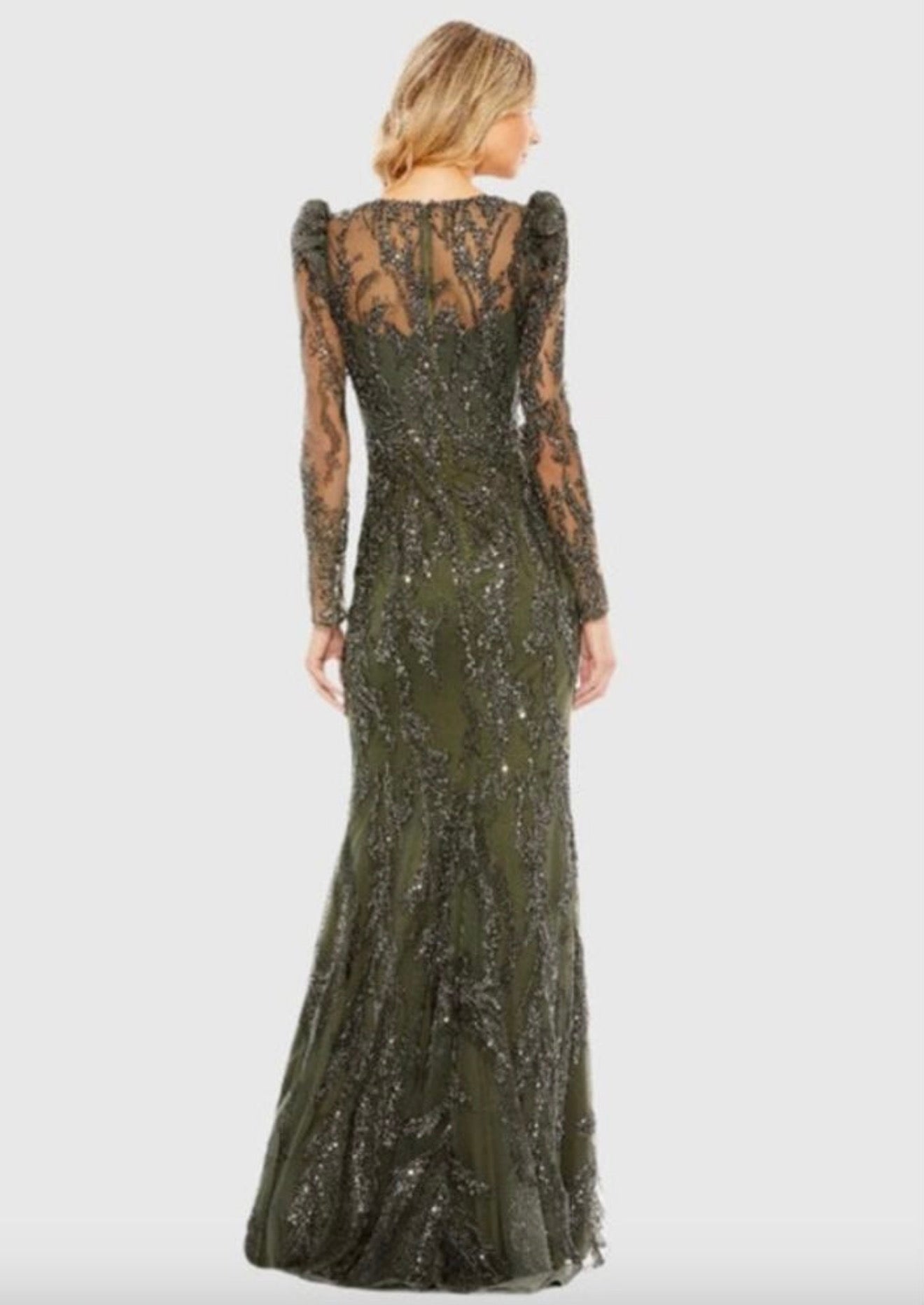 Mac Duggal 20349 Olive Green Beaded V-Neck Gown Size 10 $998