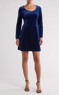 Theory Velvet Long Sleeve Shift  Dress in Blue $475