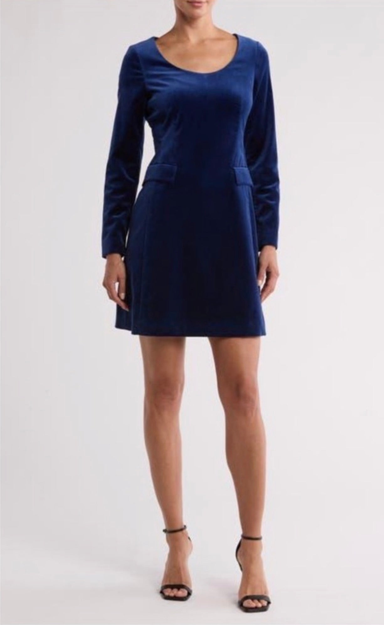 Theory Velvet Long Sleeve Shift  Dress in Blue $475