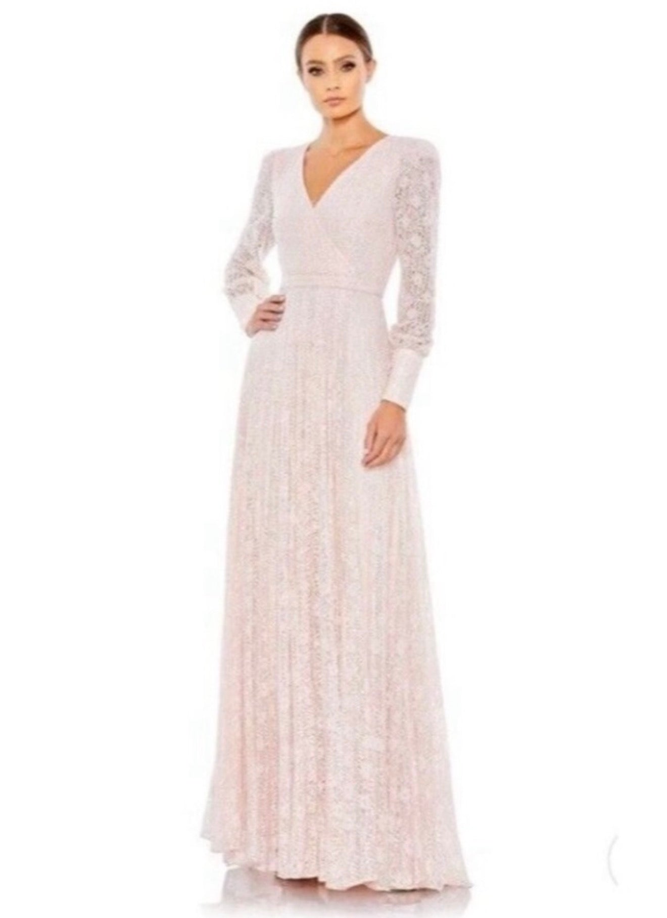 Mac Duggal 93679D BeadedLace Long Sleeve Wrap Over Gown Sz 20 $698