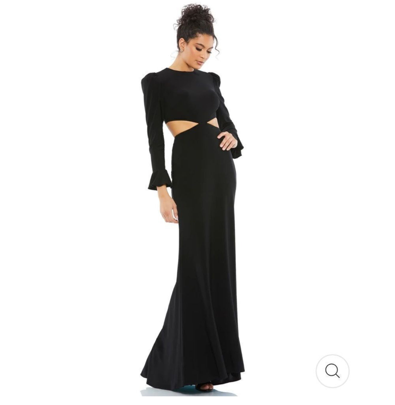 Mac Duggal Black Long Sleeve Puff Shoulder Cut Out Gown Size 6 $398 style 67944