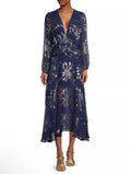 Delfi Collective Lizette Silk Dress Navy Gold Sz XS $398