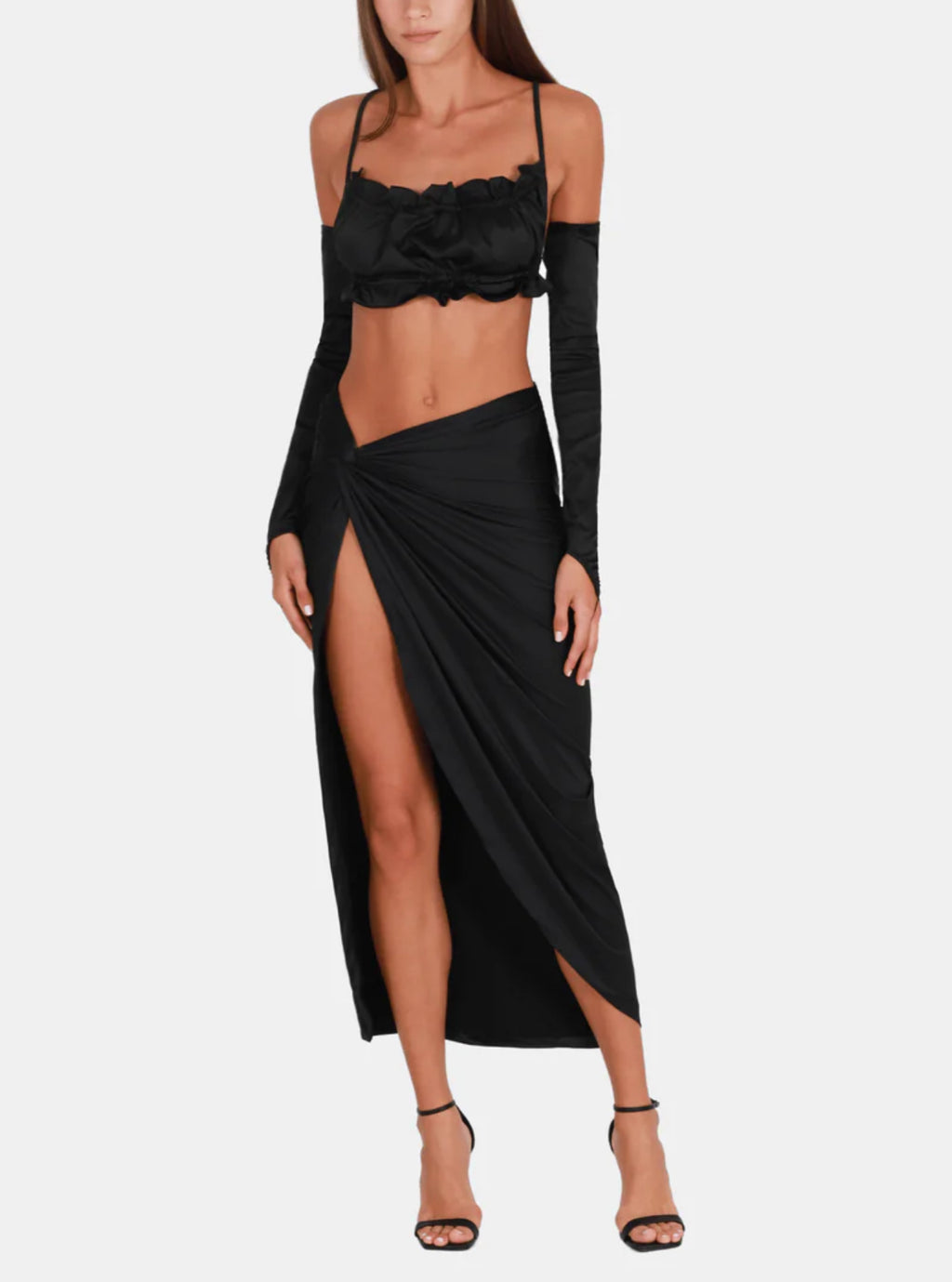 OW Collection Irina Top & Skirt Set in Caviar Black Sz Large $230