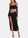 OW Collection Irina Top & Skirt Set in Caviar Black Sz Large $230
