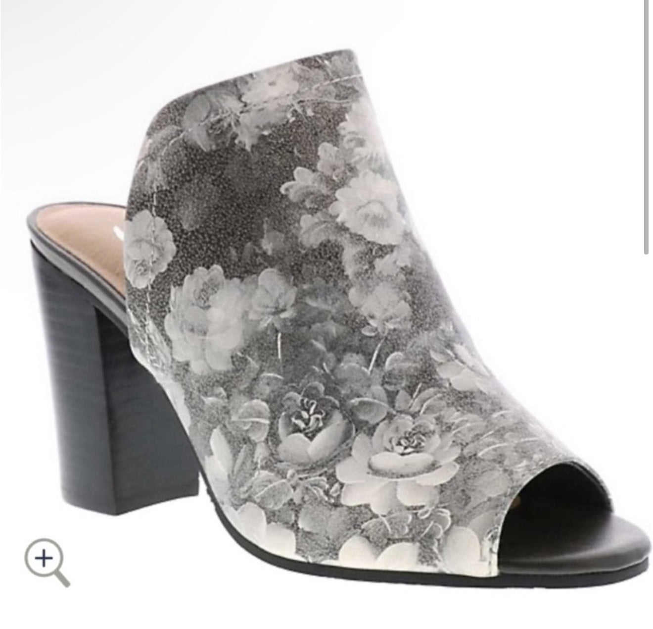 Sbicca Estela Grey Floral Stacked Heels Open Toe Mule Sz 8 $75