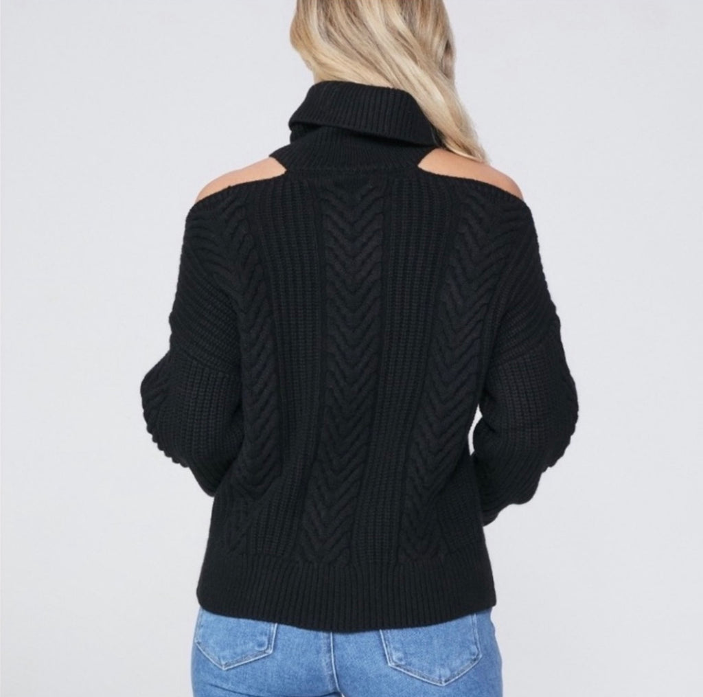 Paige Lorilee Cold Shoulder Turtleneck Wool Sweater BLACK Sz Small