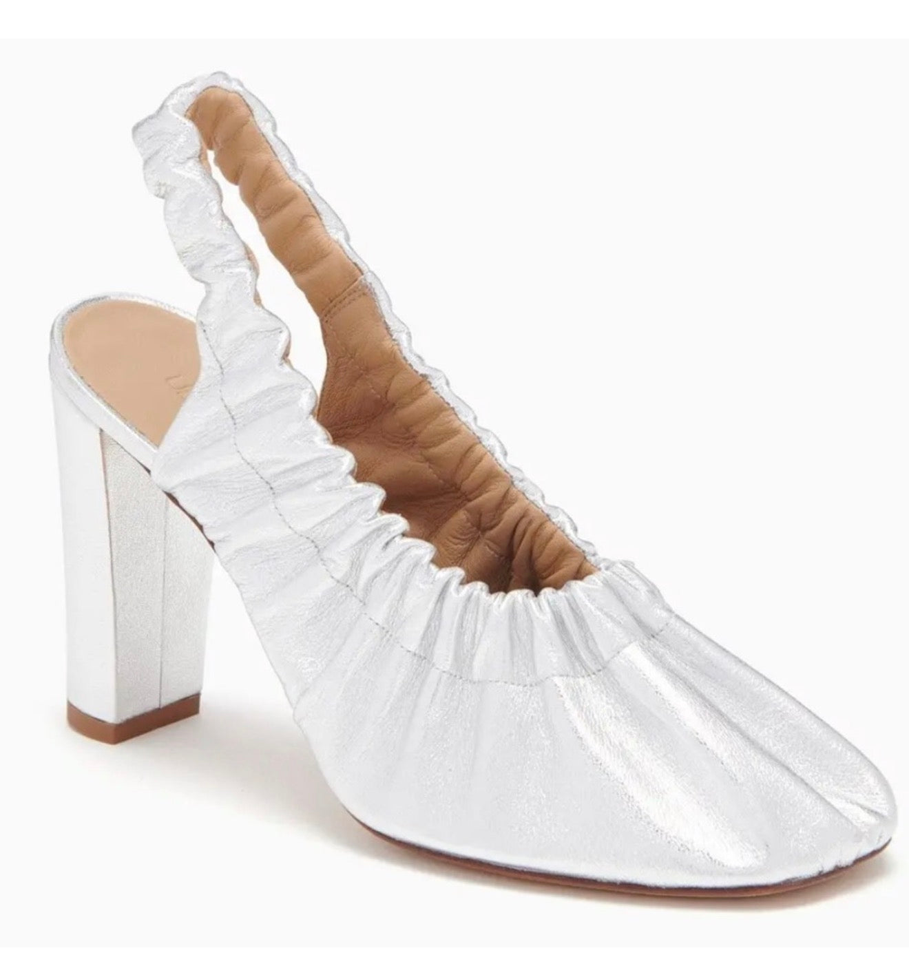 New in Box Ulla Johnson Lucia Leather Ruched High Heel in Silver 37 US 7 $670