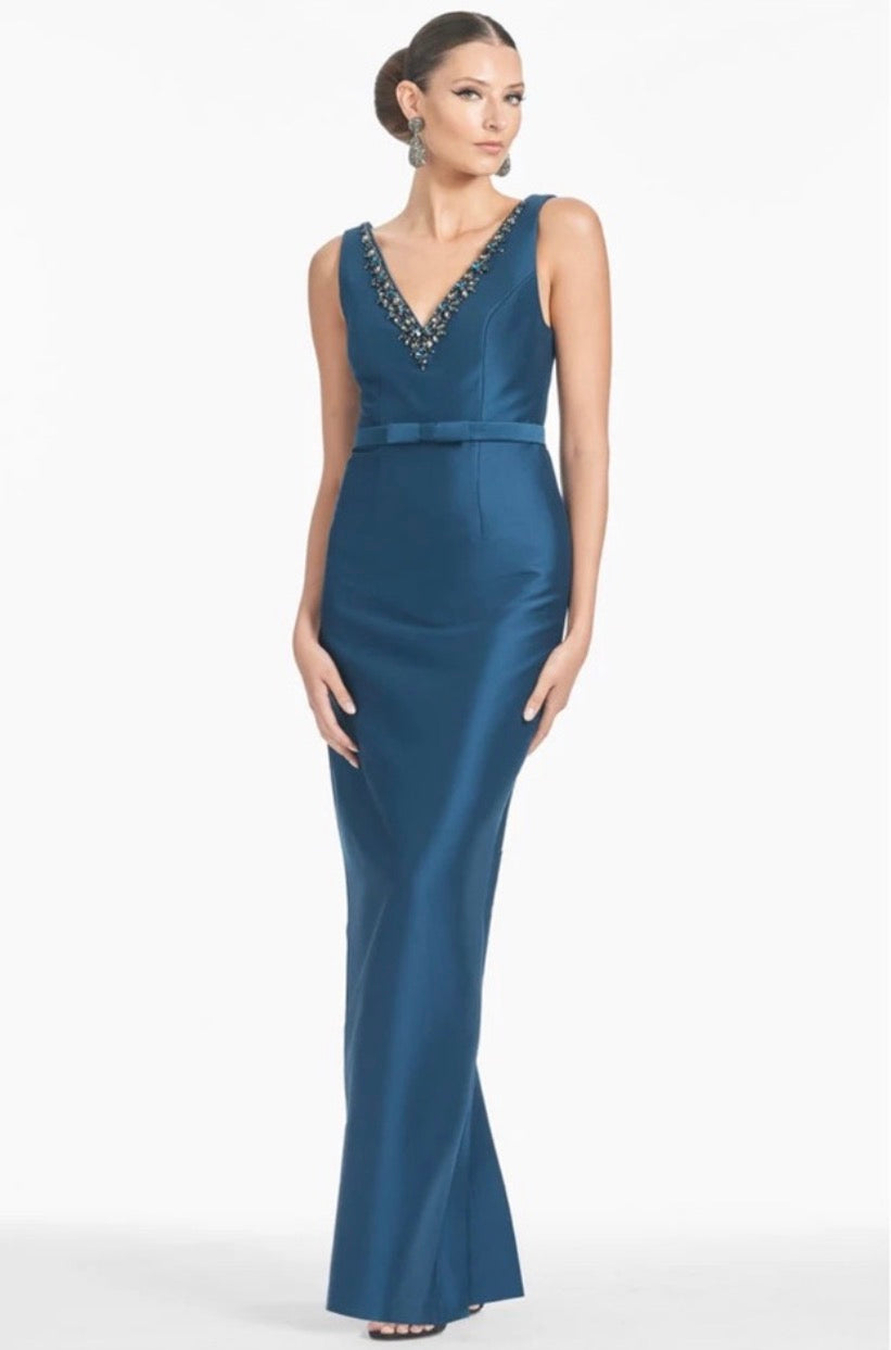 Sachin & Babi Garda Crystal-Embellished Mikado Gown in Bottle Green Sz 0 $995