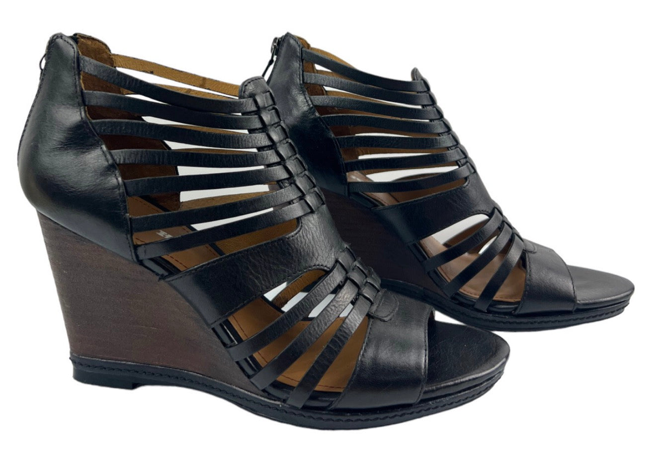 TRASK Sammi Leather Gladiator
Wedge Sandals Black Sz 10 $249