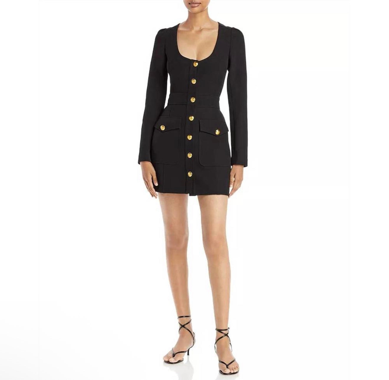 A.L.C. Ivy Button Front Long Sleeve Mini Dress in Black Sz 6