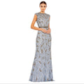 Mac Duggal Embellished Illusion Cap Sleeve Column Gown Platinum
Gold 5532 Sz 8