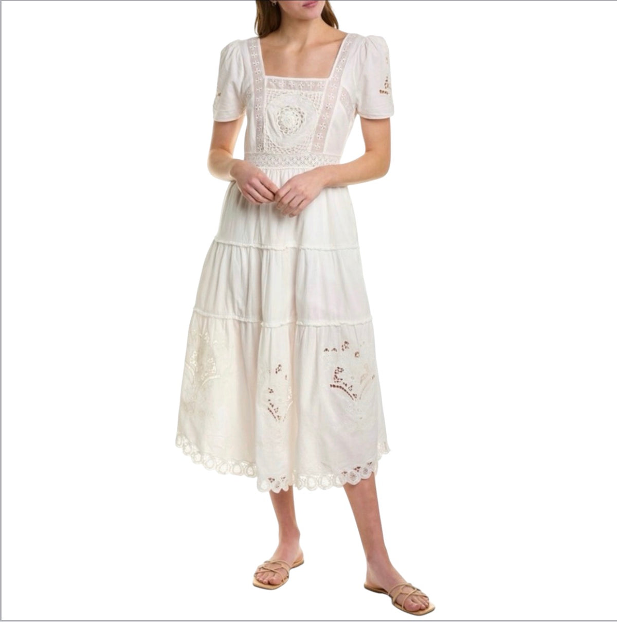 LoveShackFancy Prairie Midi Dress in True White Sz 0